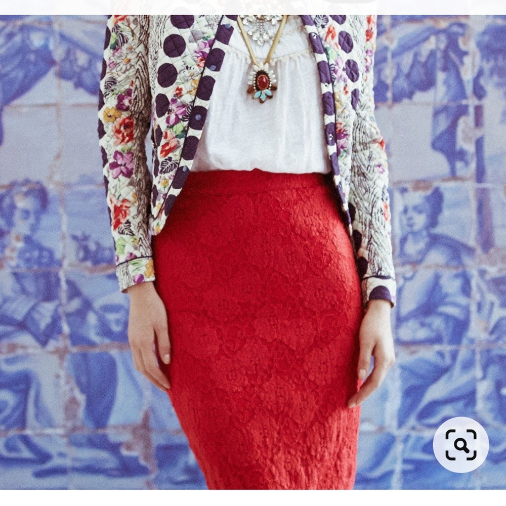 Anthropologie Red Lace Pencil Skirt